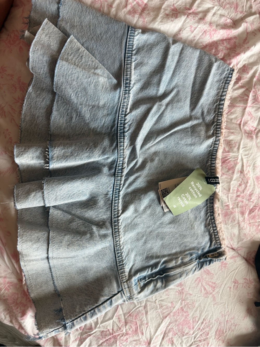 H&M Light Wash Denim Ruffle Mini Skirt
